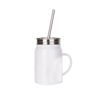 17oz White Stainless Steel Mason Jar with Lid and Straw - Handle