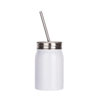 17oz White Stainless Steel Mason Jar with Lid and Straw